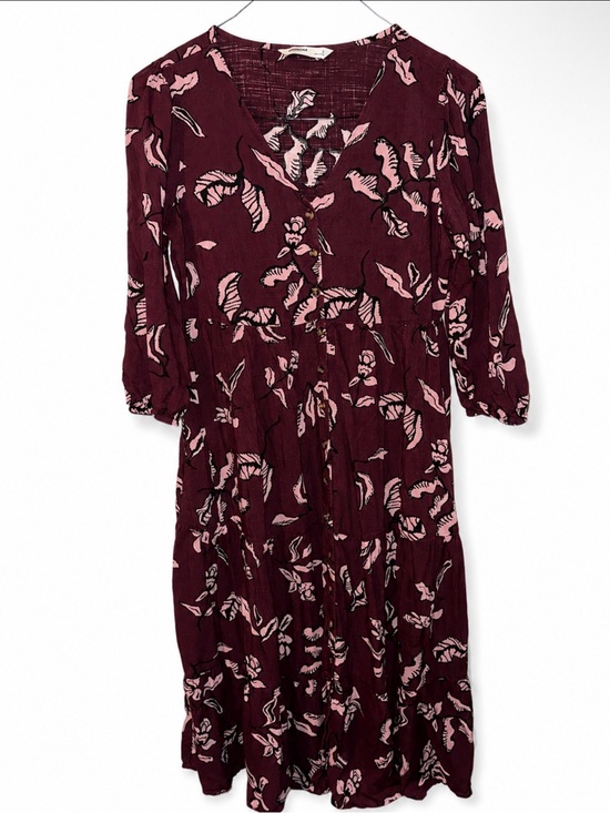 Sonoma Dresses & Skirts - Sonoma Burgundy Floral Long-Sleeve Midi Dress with Pink Print